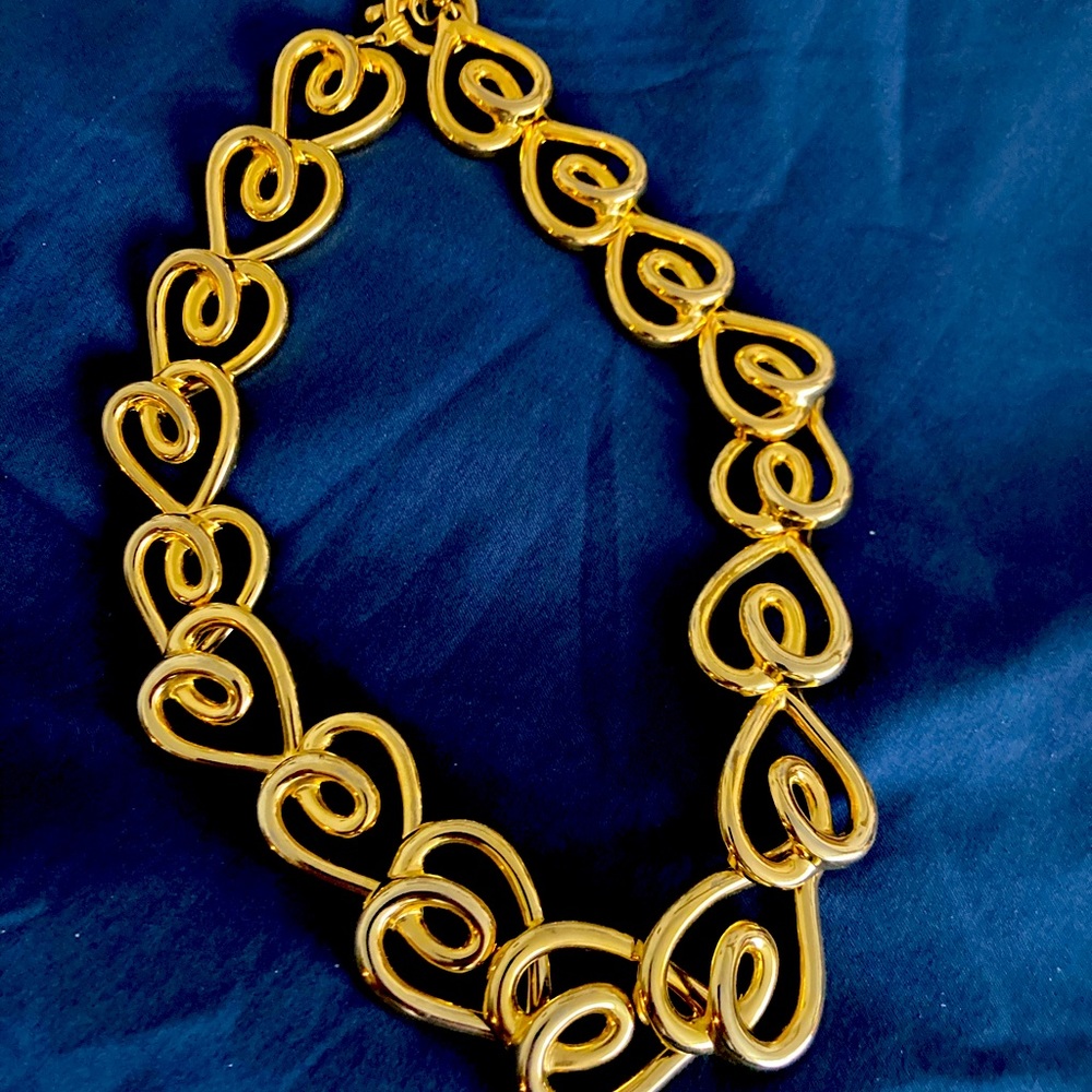 Womens gold plated heart toggle necklace with matching earrings